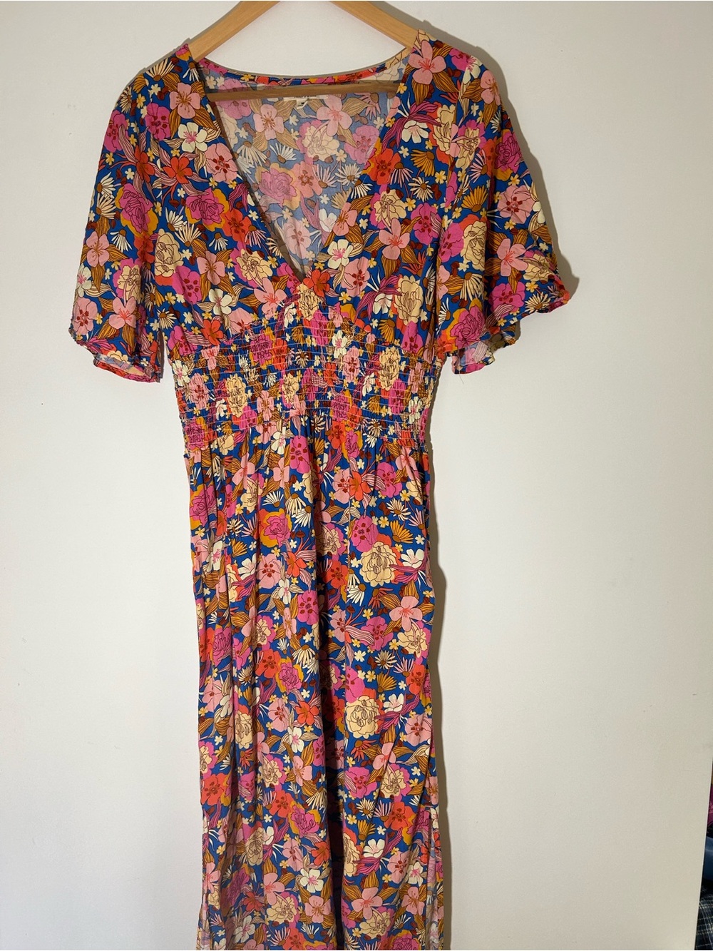 Rip Curl 70s Floral V-Neck Smocked Waist Women’s Dress